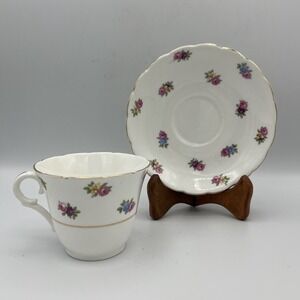Vintage Colclough Teacup Saucer Chintz Floral Cabbage Rose Forget Me Not England